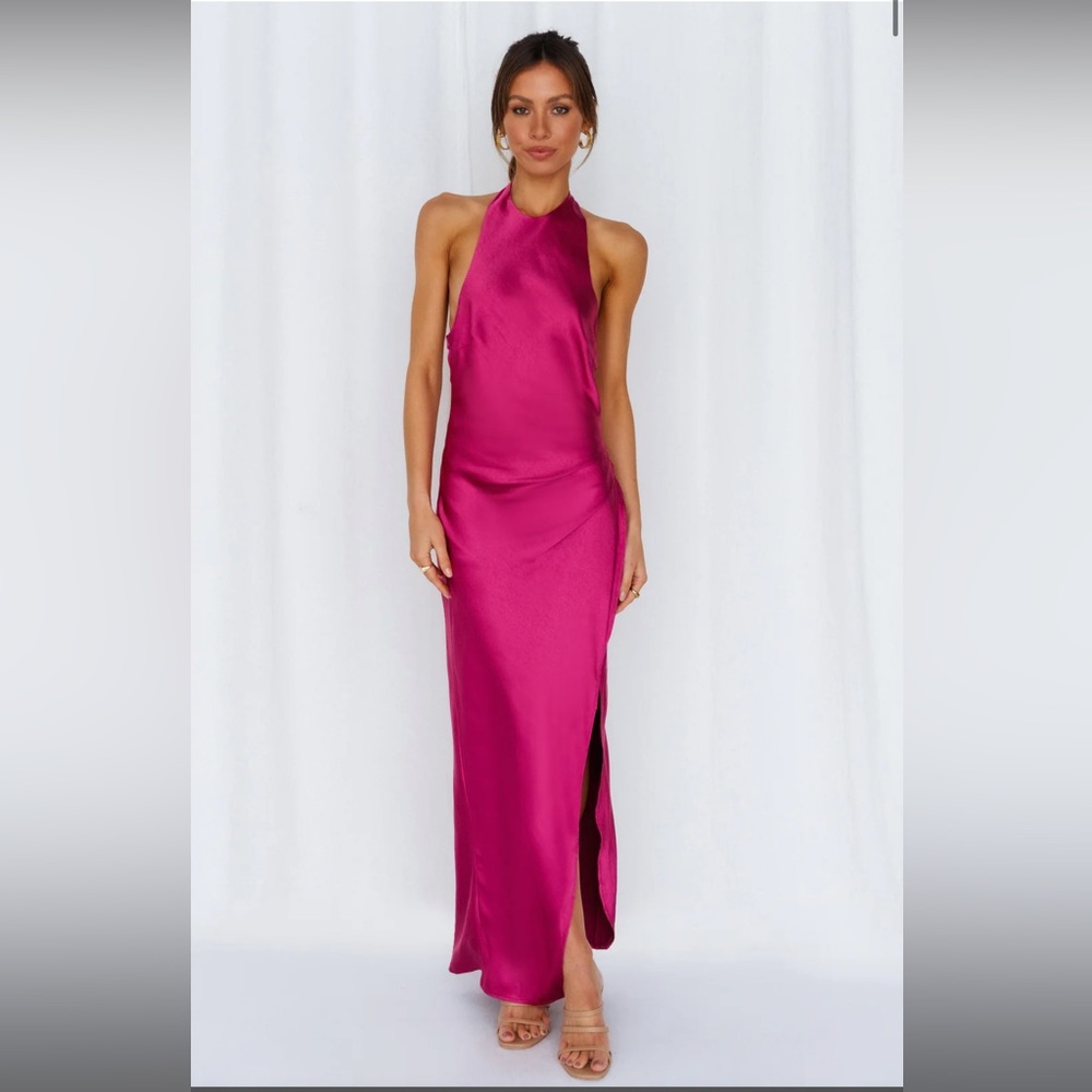Light minds satin dress fuschia hello molly